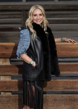 Load image into Gallery viewer, Western Black Leather & Fox Vest