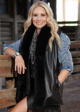 Load image into Gallery viewer, Western Black Leather & Fox Vest
