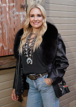 Load image into Gallery viewer, Embroidered Black Leather & Fox Jacket