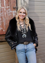 Load image into Gallery viewer, Embroidered Black Leather & Fox Jacket