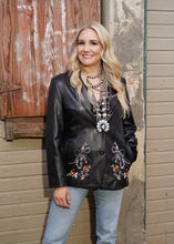 Load image into Gallery viewer, Embroidered Black Leather & Fox Jacket