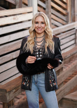 Load image into Gallery viewer, Embroidered Black Leather & Fox Jacket