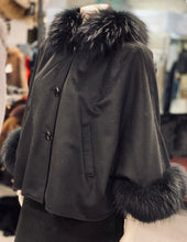 Load image into Gallery viewer, Cashmere Cape with Hood and Asiatic Raccoon Fur