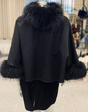Load image into Gallery viewer, Cashmere Cape with Hood and Asiatic Raccoon Fur