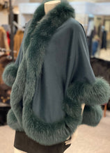 Load image into Gallery viewer, Cashmere Cape with Fox Fur Trim