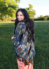 Load image into Gallery viewer, Women's Multi Colored Rabbit and Raccoon Fringe Poncho with Hood