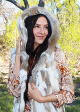 Load image into Gallery viewer, Women's White Multi Rabbit Vest with Hood