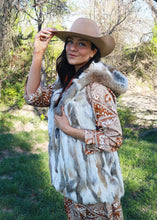Load image into Gallery viewer, Women's White Multi Rabbit Vest with Hood