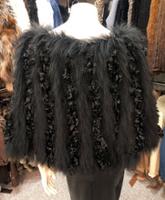 Load image into Gallery viewer, Black Dyed Raccoon/Chenille Poncho