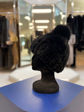 Load image into Gallery viewer, Knitted Rabbit Beanie with Fox Pom Pom