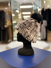 Load image into Gallery viewer, Knitted Rabbit Beanie with Fox Pom Pom