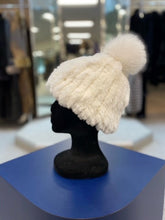 Load image into Gallery viewer, Knitted Rabbit Beanie with Fox Pom Pom