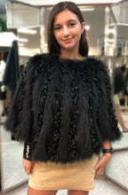 Load image into Gallery viewer, Black Dyed Raccoon/Chenille Poncho