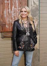 Load image into Gallery viewer, Embroidered Black Leather &amp; Fox Jacket
