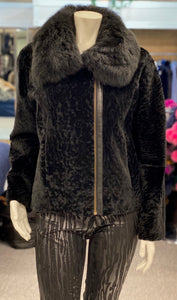 Black Shearling Jacket with Collar