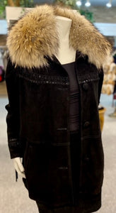 Suede Fringe Jacket with Raccoon Collar