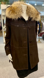 Suede Fringe Jacket with Raccoon Collar