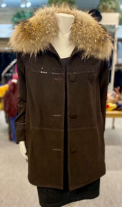 Suede Fringe Jacket with Raccoon Collar