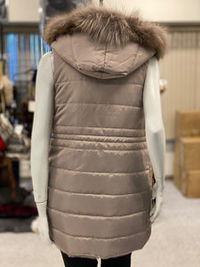 Reversible Rabbit & Down Vest with a Hood Trimmed in Fox