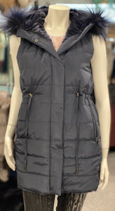 Reversible Rabbit & Down Vest with a Hood Trimmed in Fox