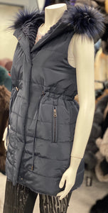 Reversible Rabbit & Down Vest with a Hood Trimmed in Fox