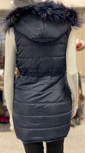 Reversible Rabbit & Down Vest with a Hood Trimmed in Fox