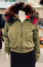 Load image into Gallery viewer, Green Stars Multi-Mink Bomber Jacket