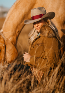 Suede Fringe Jacket with Raccoon Collar