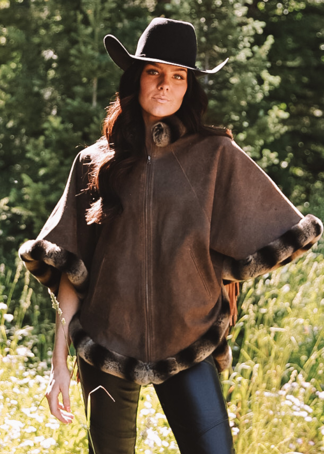 Distressed Leather Reversible Poncho