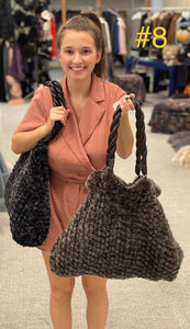 Never-Full Knitted Mink Handbag with Leather Straps