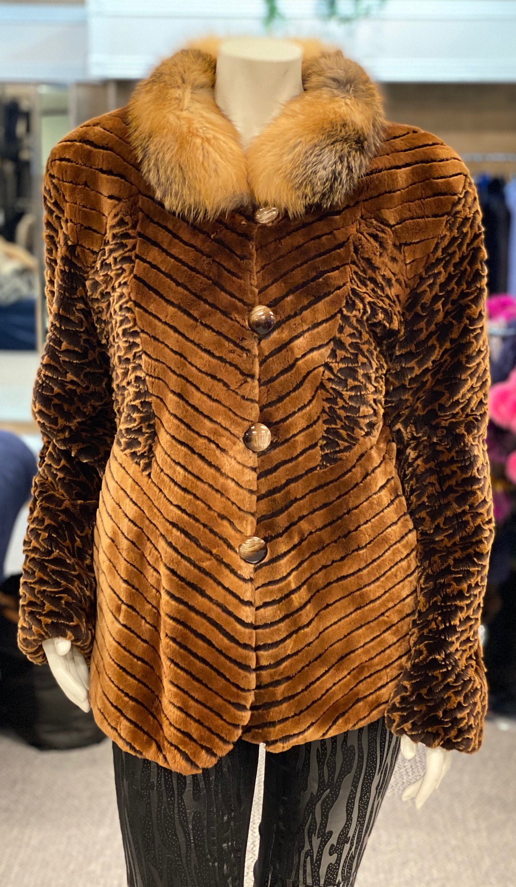 Rust Sheared Beaver Lasered W/Fox Collar