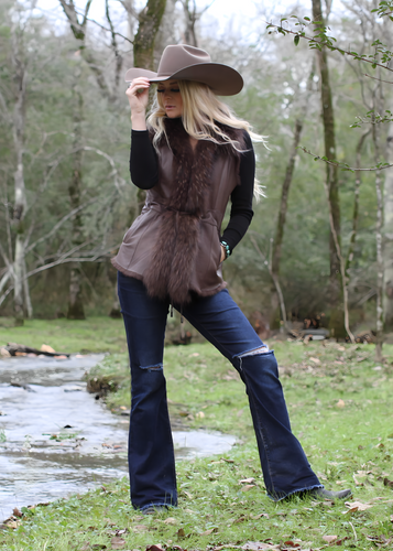 Shearling Vest with Fur Tuxedo