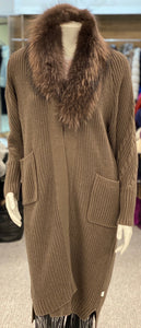 Long Knitted Cardigan with Detachable Raccoon Fur Collar
