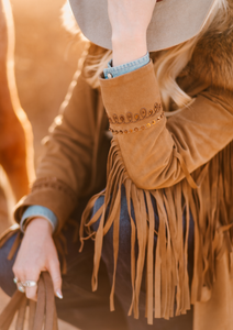 Suede Fringe Jacket with Raccoon Collar