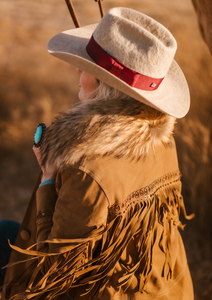 Suede Fringe Jacket with Raccoon Collar