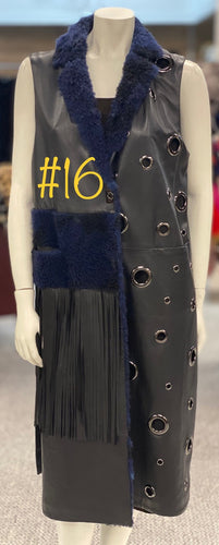 Black/Navy Shearling & Leather Vest with Fringe