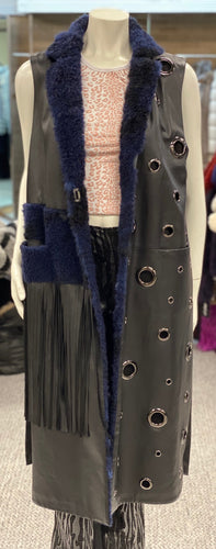 Leather Fringe Vest with Shearling