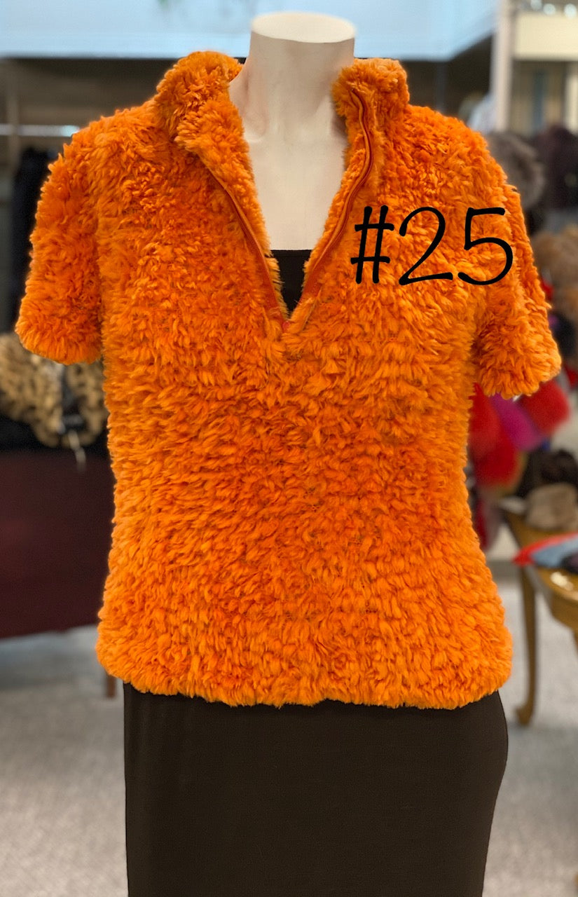 Orange Knitted Sheared Beaver Pull Over Zip Up