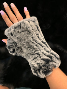 Knitted Rabbit Fingerless Fur Gloves