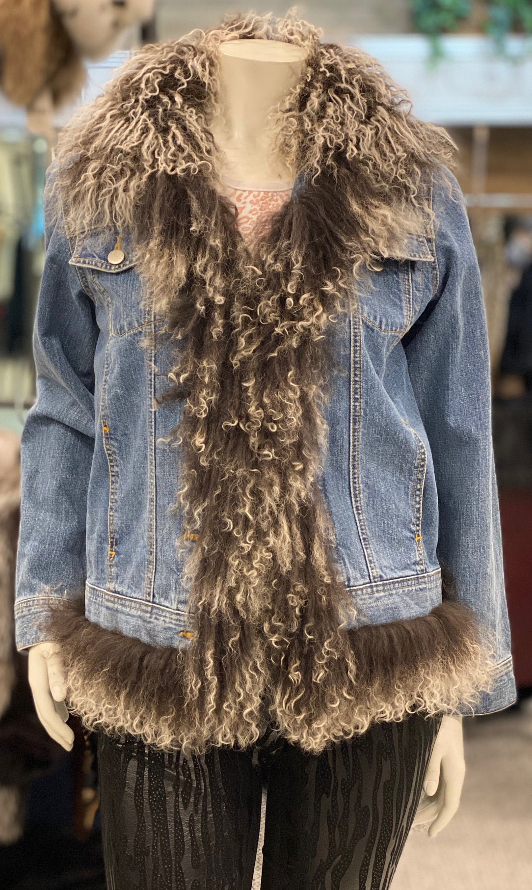 Distressed Dark Denim Jacket with Hunter Green Fur Lining and Collar –  Daniella Erin NYC