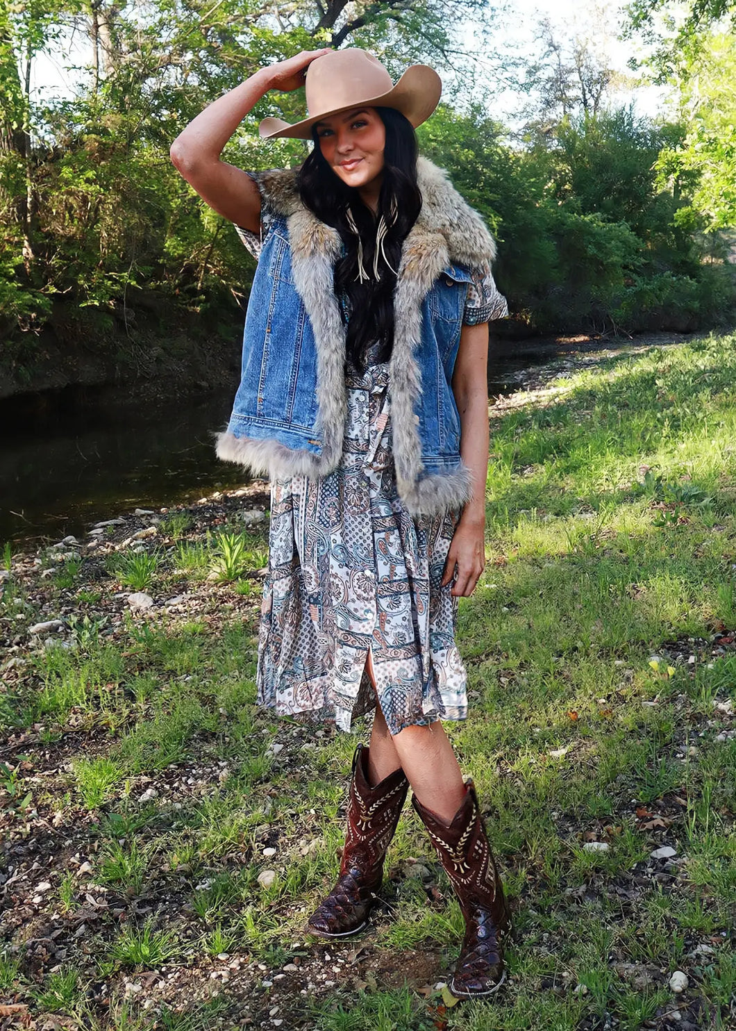 Women's Denim and Coyote Vest