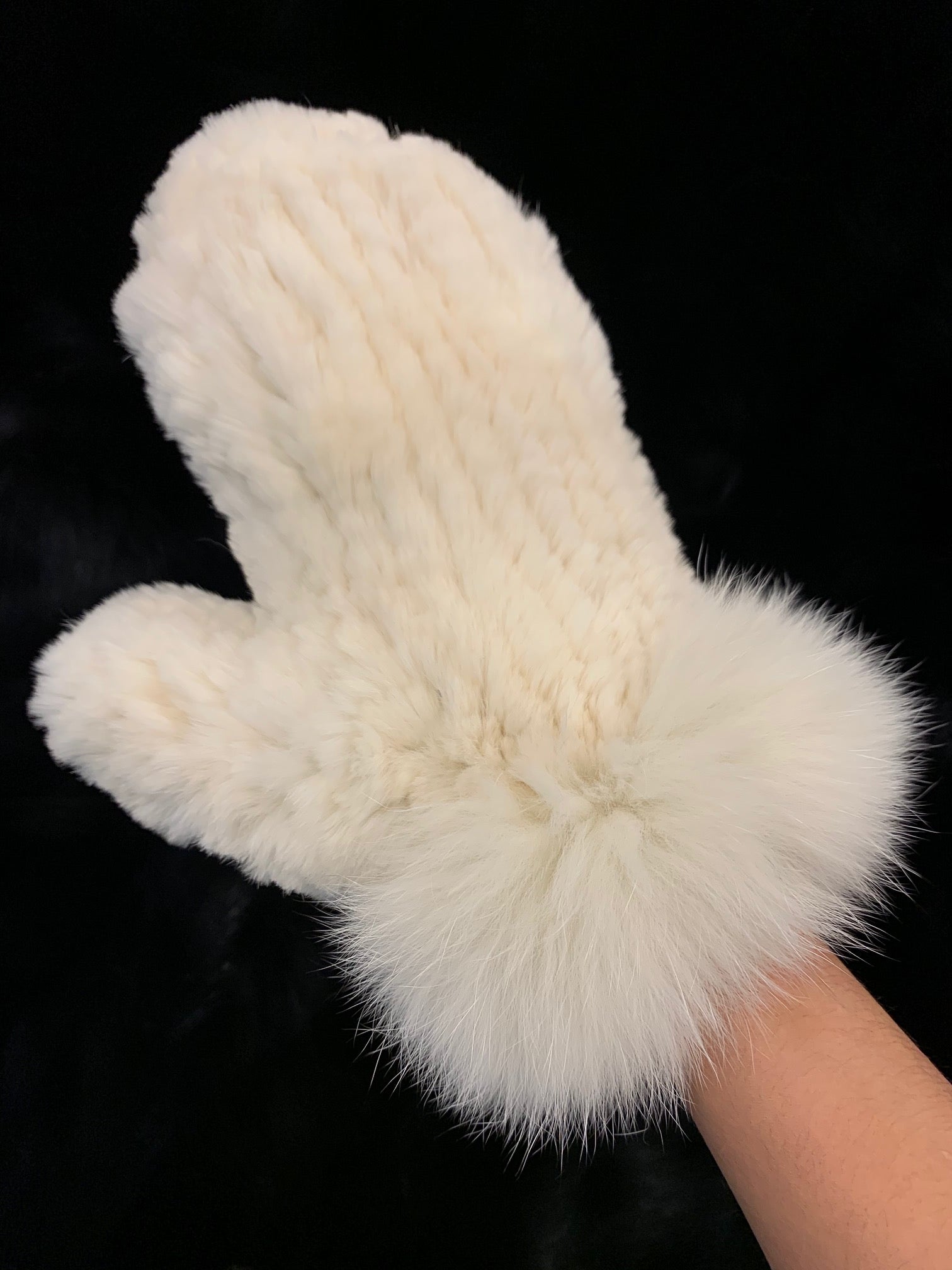 Knitted Rabbit Fur Mittens with Fox Fur Trim – Morris Kaye Furs