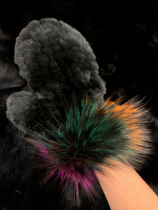 Knitted Rabbit Fur Mittens with Fox Fur Trim