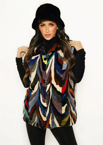 Multi-colored sheared mink vest
