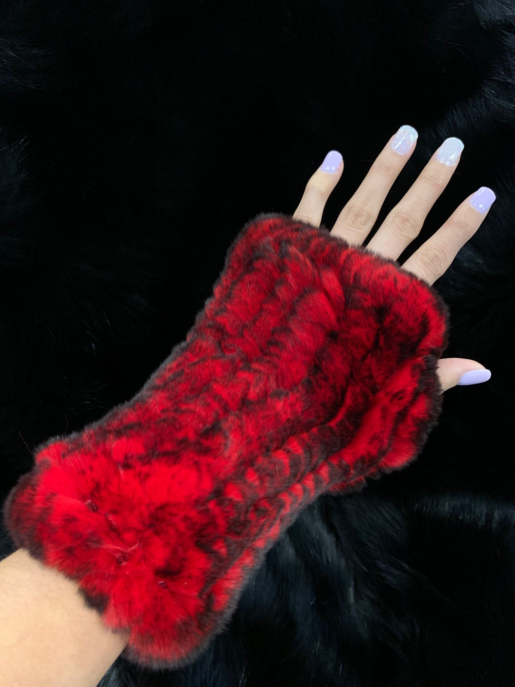 Knitted Rabbit Fingerless Fur Gloves