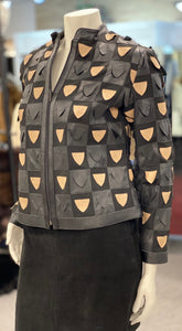 Window Style Taupe and Black Leather Jacket