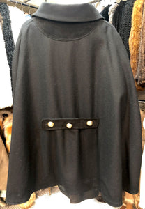 Black Wool Cape with Suede Accents
