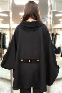 Black Wool Cape with Suede Accents