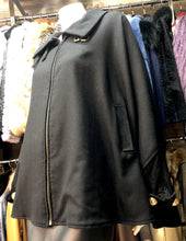 Load image into Gallery viewer, Black Wool Cape with Suede Accents