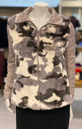 Reversible Camouflage Rabbit Fur Jacket